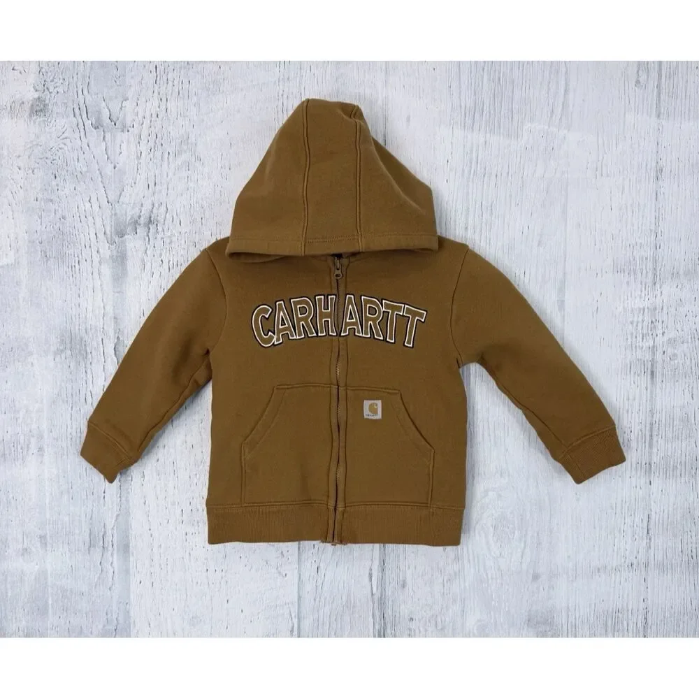 Carhartt Full Zip Hoodie Kid's 2T Sweatshirt Brown Embroidered Logo Pockets